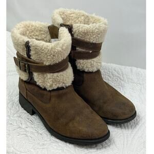 UGG Women's Size 8 Brown Blayre III Leather Sheepskin Moto Boots – Buckle Zip